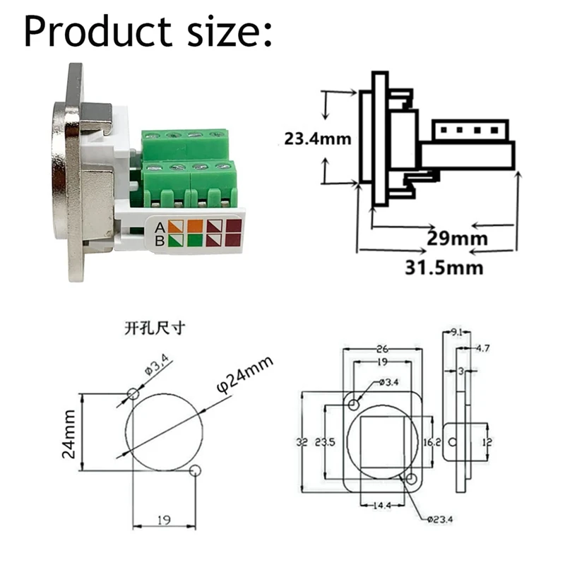 RJ45-Adapter für Schalttafelmontage, Schraubklemmen, RJ45/8P8C, Schalttafelmontage-Stecker, D-Typ, RJ45-Buchse, lötfreier Klemme