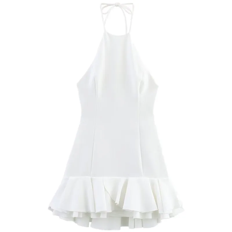 Verão 2025 Nova Moda Fena Versátil Vestido  com Camadas Decorativas e Decote Suspensório Estilo para o Trabalho Sem M...