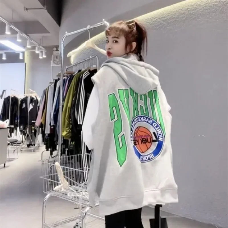 Oversized Hooded Sweatshirt Vest Female Hip Hop Streetwear Sleeveless Jacket 2023 New Cardigan Outerwear Korean Fashion Casual