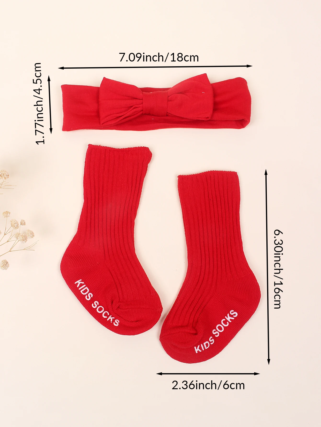 Baby Flower Headbands Mid Socks 2Pcs Red Set Soft Bows Hairband Cotton Knitted Socks Girl Infant New Year Shower Gift