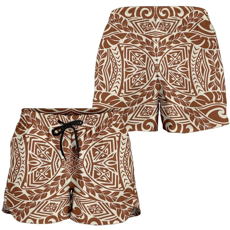 Polynesian Tribal Women's Shorts 2024 New Swim Gym Ice Shorts Swimsuit Girl Board Short Pants Multi-style Hawaii Beach Shorts