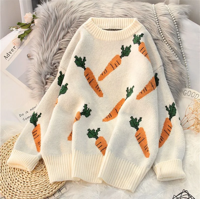 2023 Autumn/Winter New Sweater Outerwear Korean Student Pullover Slouchy Loose Knitted Top