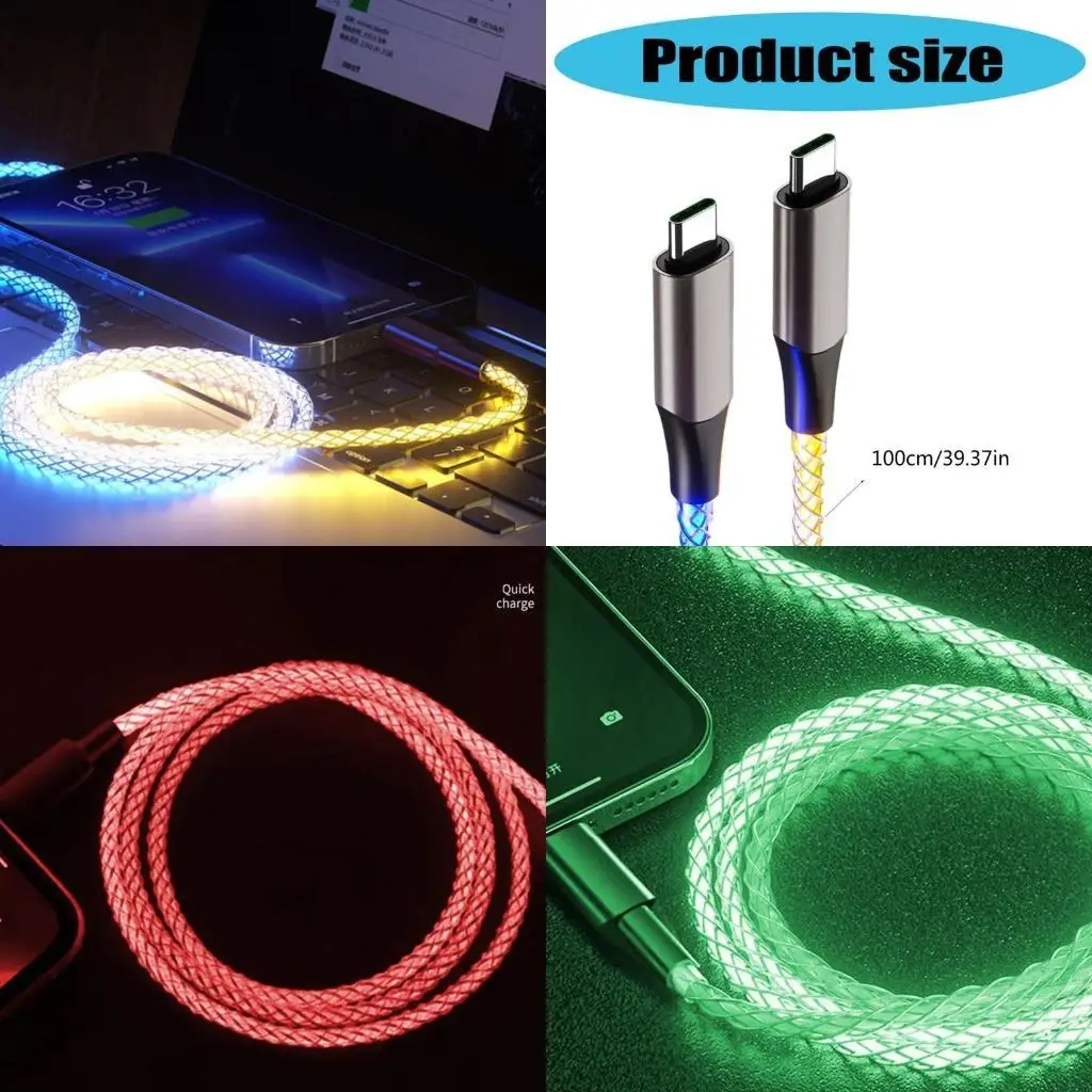193A TPE Wovens Type C to Type C Cable 60W Fast Charging Gradients Light Effects Zincs Alloy Connectors Universal Compatibili