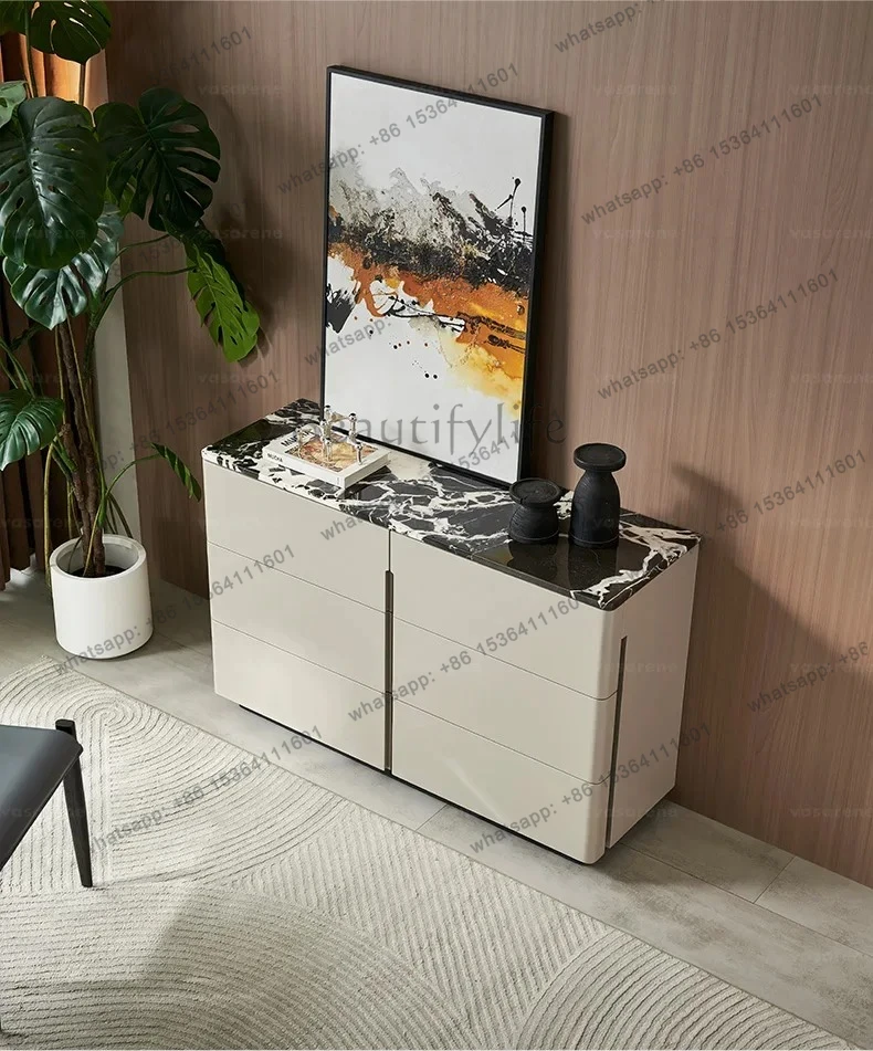

Italian minimalist dining side cabinet light luxury natural marble chest cabinet bedroom storage cabinet