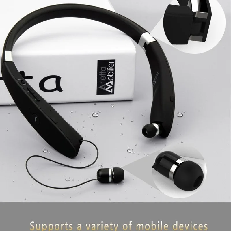 

Neckband Bluetooth Headphones Dual Device Pair Vibration Alert Retractable Sport Earbuds Wireless Headset HD Mic Phone Tablet
