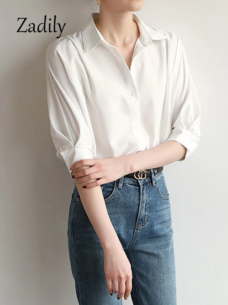 

Zadily 2023 Summer Office Lady Half Sleeve Women White Shirt Korea Style Button Up Ladies Blouse Work Female Clothing Tops