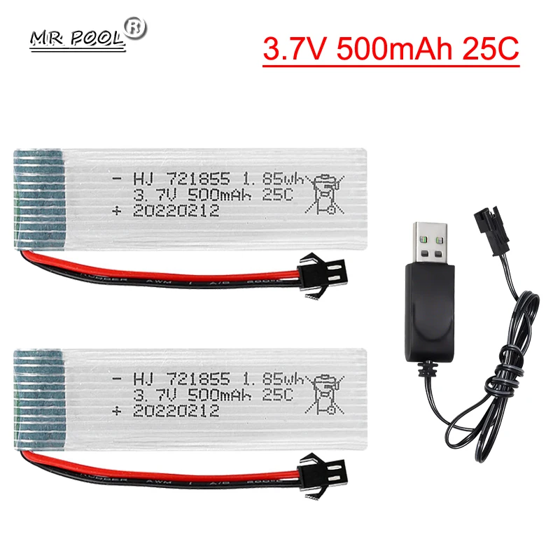 25C 721855 3.7V 500mAh + USB cable Battery SM-2P plug For Udi U815A U818A U819A L6052 L6036 V212 V222 H07 RC Battery Accessory