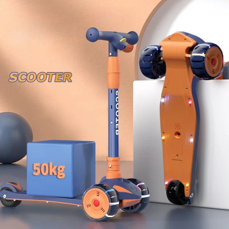 Children 3-Wheel Scooter with LED Cartoon Projector Light Foldable Balance Training Kick Scooter for Kids Outdoor Scooting Fun view 2