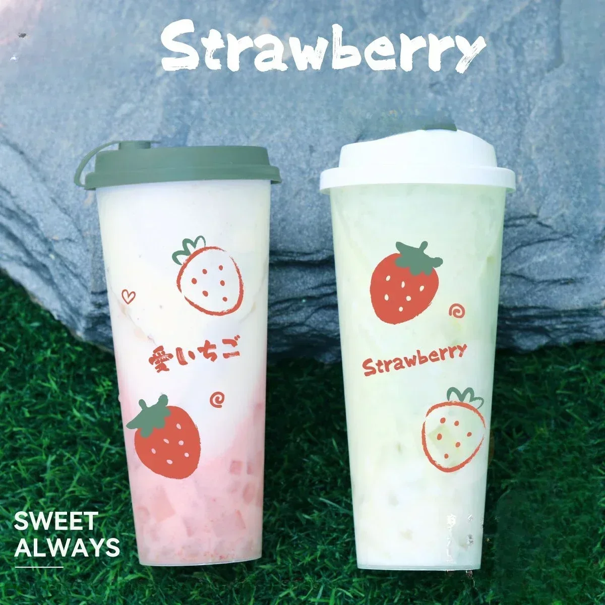 100pcs Disposable Fruit Thickened Milk Tea Cups Frosted Injection Molding 500ml 700ml Beverage Packaging with Juice Lid Cup