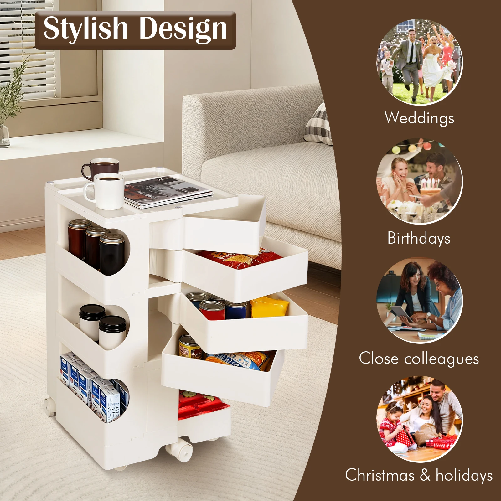 عربة دوارة حديثة ذات سعة كبيرة، عربة تخزين إبداعية متعددة الطبقات، علبة تخزين متعددة الأغراض لغرفة المعيشة وغرفة النوم #1