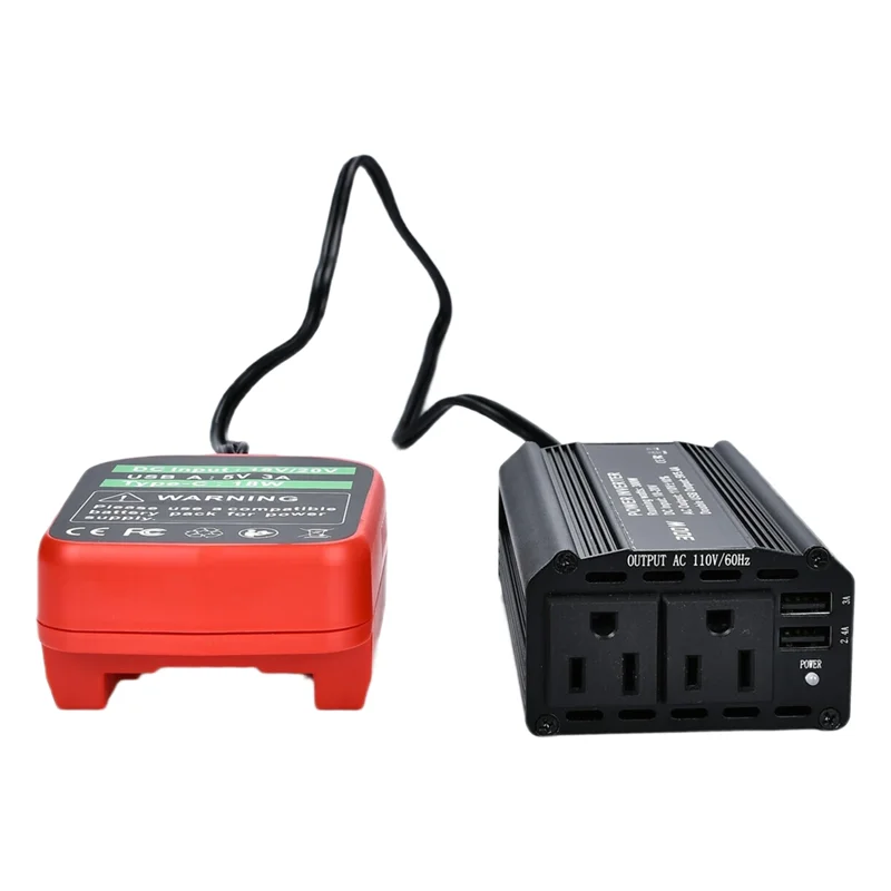 BNVN-배터리 18V ~ 110V 300W 전원 인버터 DC 어댑터, AC 콘센트 2개 자동차용 USB 포트 2개 포함