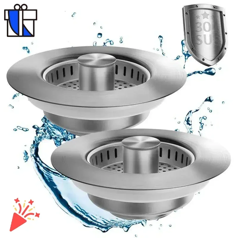

304 Stainless Steel 3-in-1 Sink Stopper - Fast Drain Odor Filter Anti-Clog US Fit