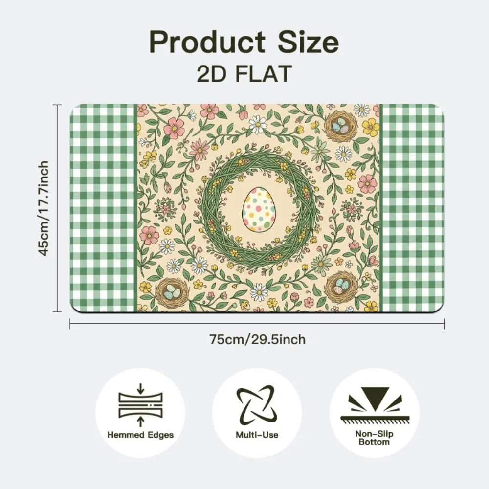 Vintage Green Check Floral Nest Large Mouse Pad, Extended Gaming Desk Mat,Waterproof Non-Slip Desk Protector,Farmhouse Accessory