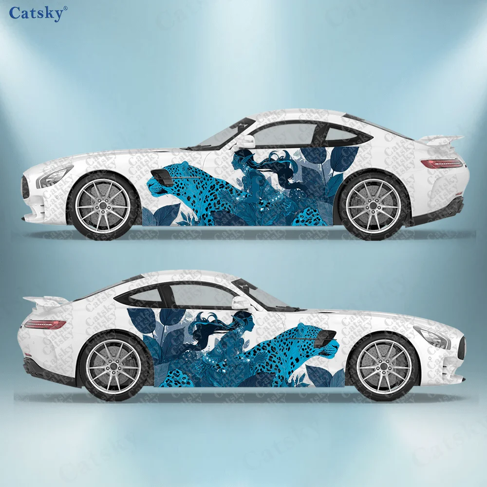 

2pcs Elf Riding Leopard Car Sticker, Durable, Fade-resistant, Enhance The Beauty of Your Vehicle with Art Design Car Vinyl Wrap