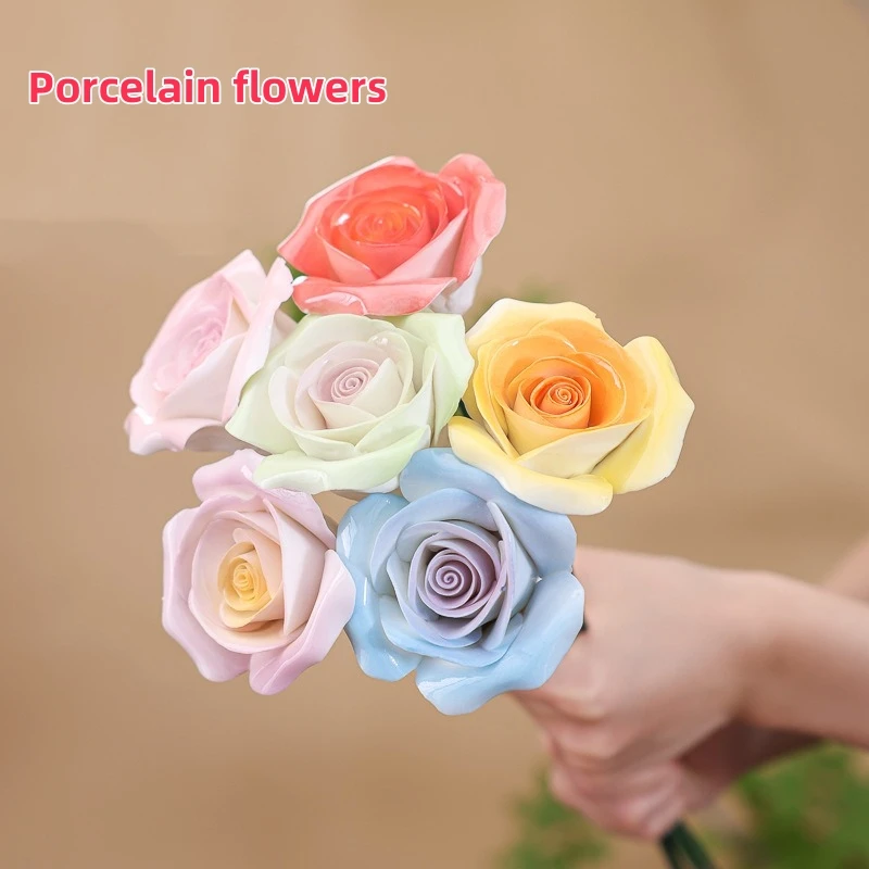 Flor de porcelana, rosa de cerámica, simulación de flores de cerámica, decoraciones falsas para fiestas, adorno Exterior de boda, flores adornadas