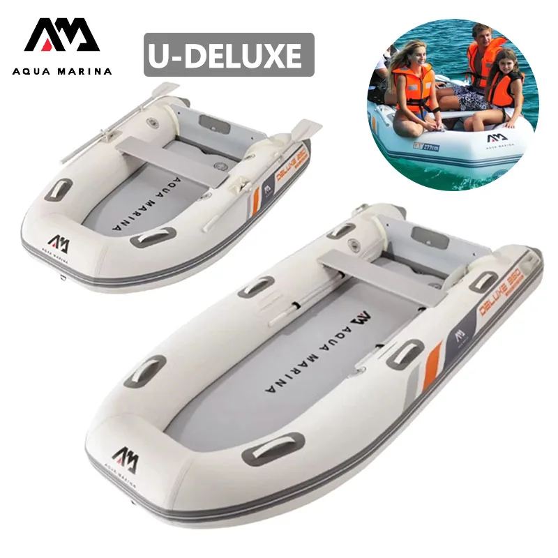 AQUA MARINA U-DELUEX Inflatable Boat 3-5 Persons Speedboat Lightweight PVC U-Shape Rowboat Water Sports Fishing Boat With Paddle