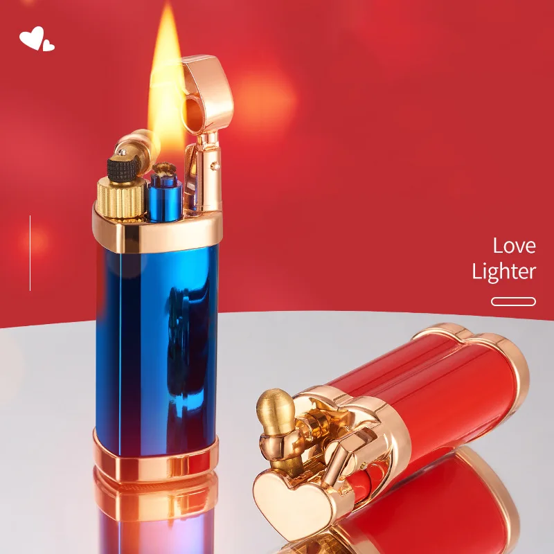 

New Metal Love Kerosene Lighter Creative Open Flame Grinding Wheel Old Portable Lighter Cigarette Gifts for Men and Women