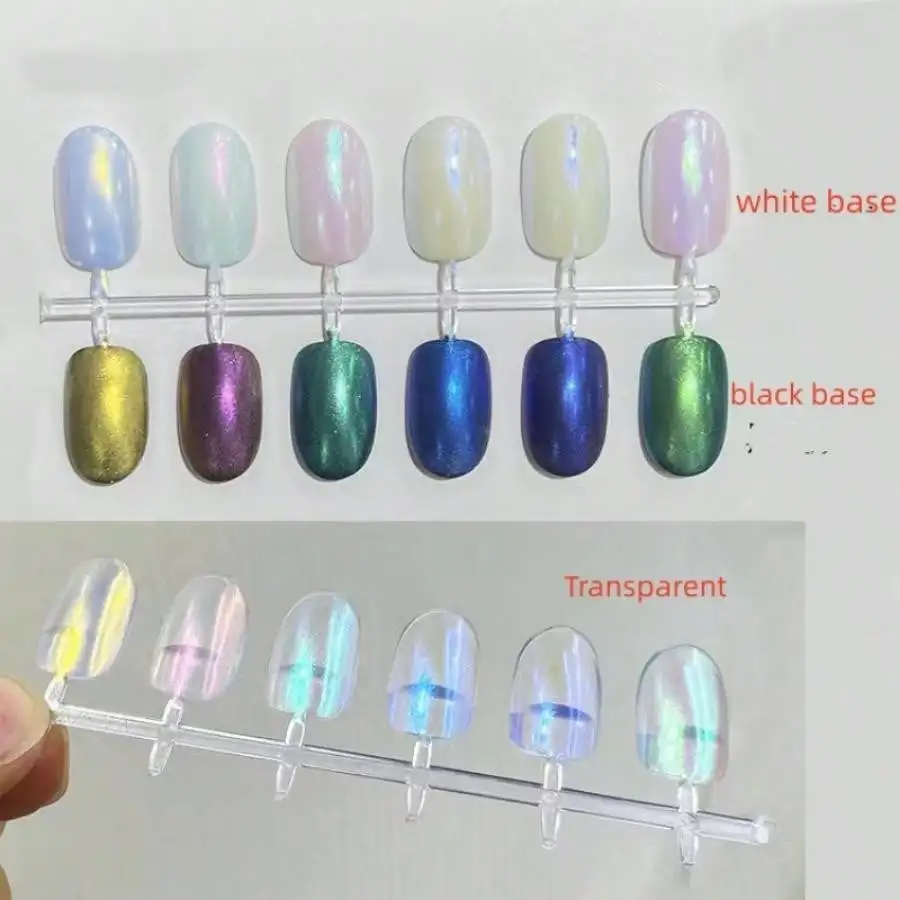 6 sztuk Auroras proszek do paznokci metaliczny efekt lustrzany holograficzny pigment kameleon do zdobienia paznokci żel polski syrenka zanurzanie