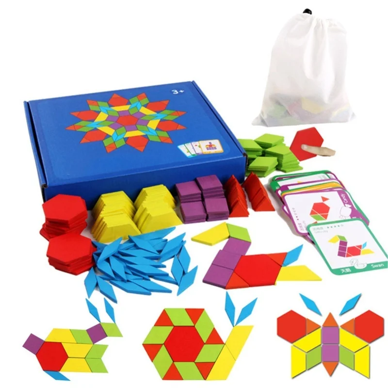 

Wooden Pattern Blocks Innovative Fun Early Educational 155pcs Blocks Geometric Shape Puzzle Set For Kids Presents