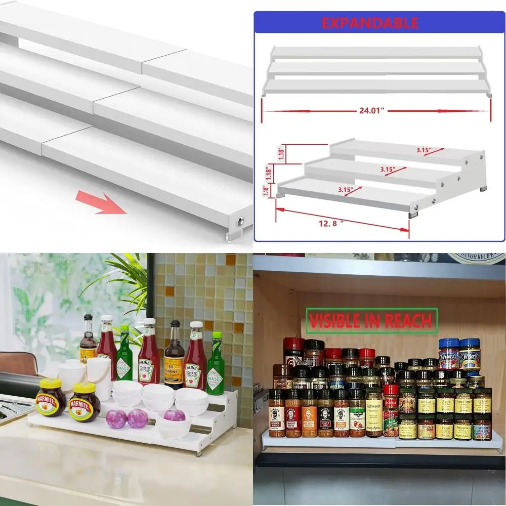 

3-х уровневый регулируемый органайзер для специй, идеально подходит для кухонных шкафов, шкафов, кладовых и столешниц, белый, 1 упаковка