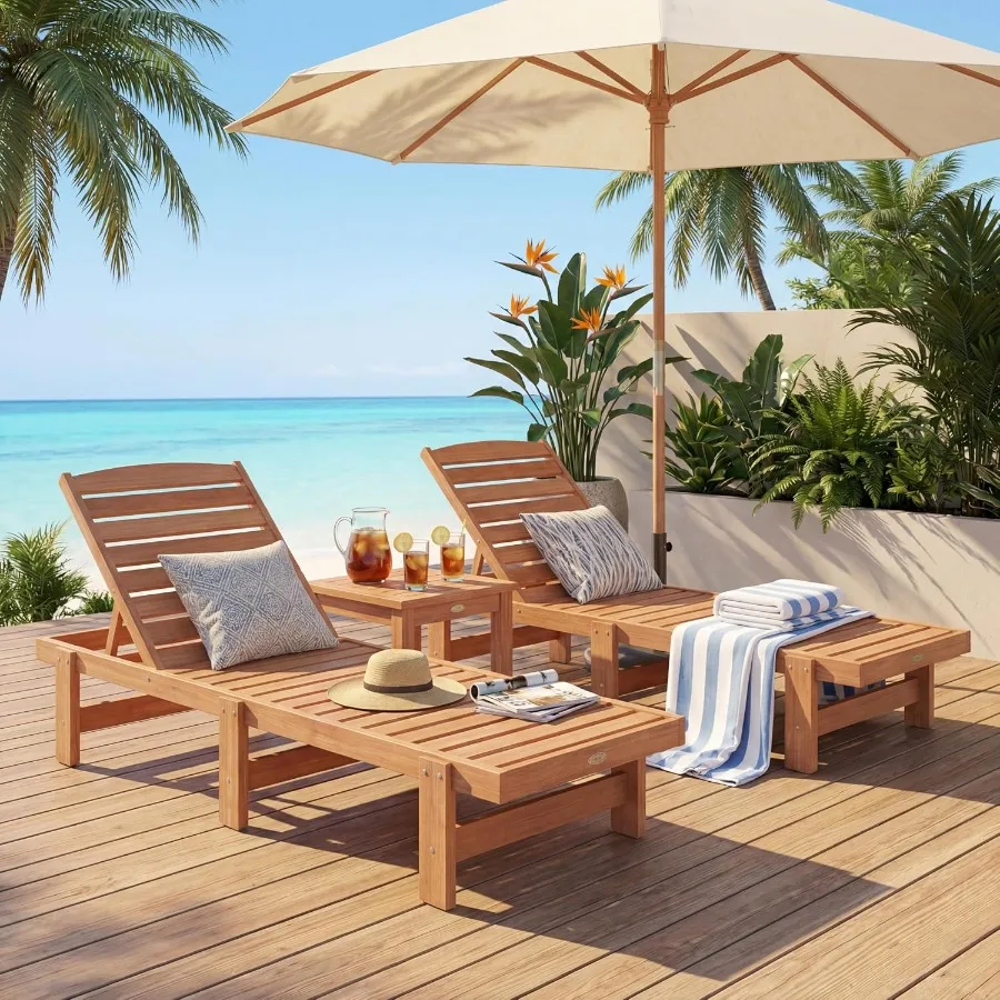 Solid Wood Chaise Lounge, Outdoor Lounge Chair Teak Oil Finished