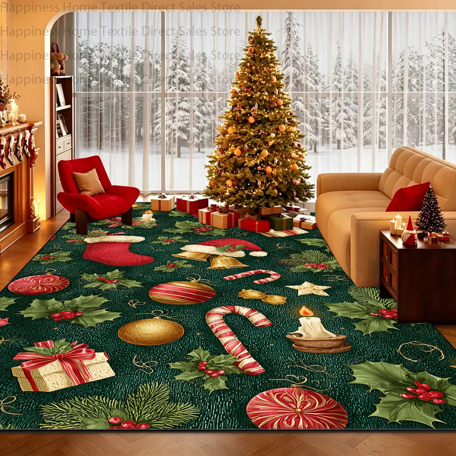 Large Size Christmas Party Living Room Decoration Carpet Non-slip Soft Bedroom Bedside Mat Washable Parlor Xmas Tree Area Rugs