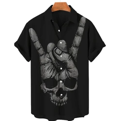 Camisa con estampado 3D de calavera para hombre y mujer, camisa informal de manga corta con solapa de botones, ropa de calle de gran tamaño, Unisex