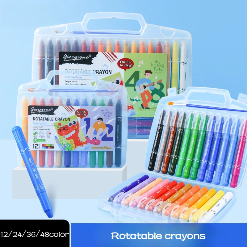 12/24/36/48color Rotatable Crayons Water Soluble Non-dirty Hands for Student's Painting Graffiti Notebook Illustration Design