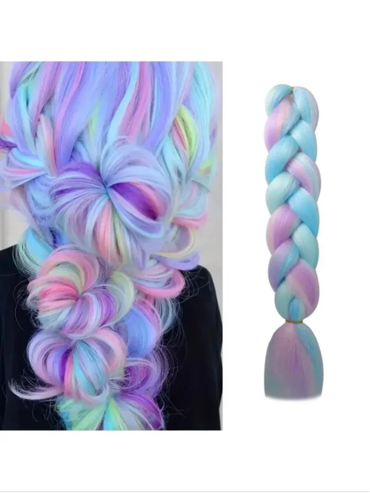 24 Zoll Synthetische Lange Zopf-Haarverlängerung Jumbo-Haar Ombre Mehrfarbige Regenbogen-Mischung Häkelhaar für Frauen
