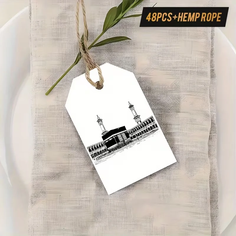 48 قطعة من علامات الهدايا الورقية للمسجد الإسلامي مع أوتار القرآن الكريم الإسلامي شكرًا لك العلامات الورقية لصالح الحفلات الإسلامية #5