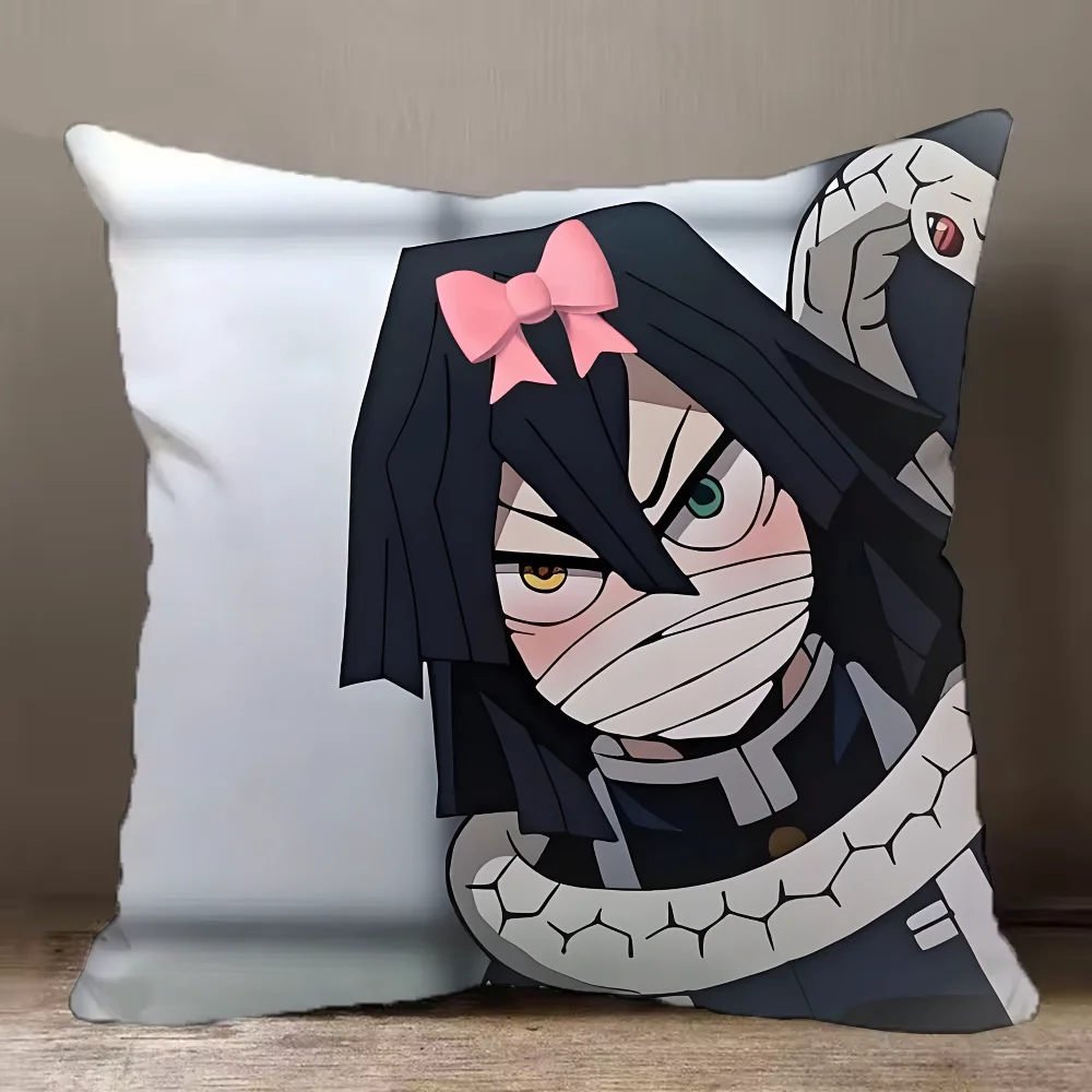 D-Demon S-Slayer Anime Iguro O-Obanai Pillow Case Pillowcase Anti-dustmite Pillow Invisible zipper silky short plush Sofa cushio