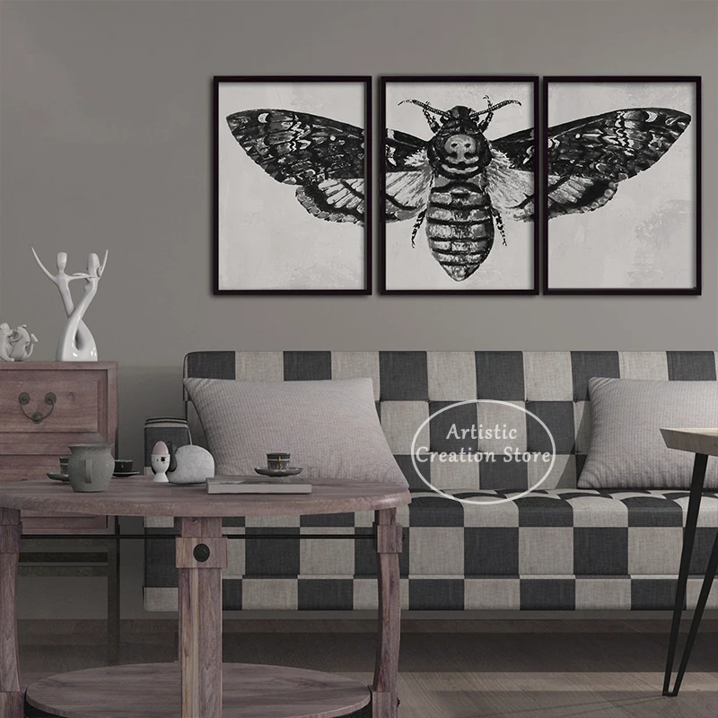 Death Moth Wall Art Poster Vintage Gothic Black Butterfly Moth Print Canvas Painting Wall Picture for Living Room Home Decor