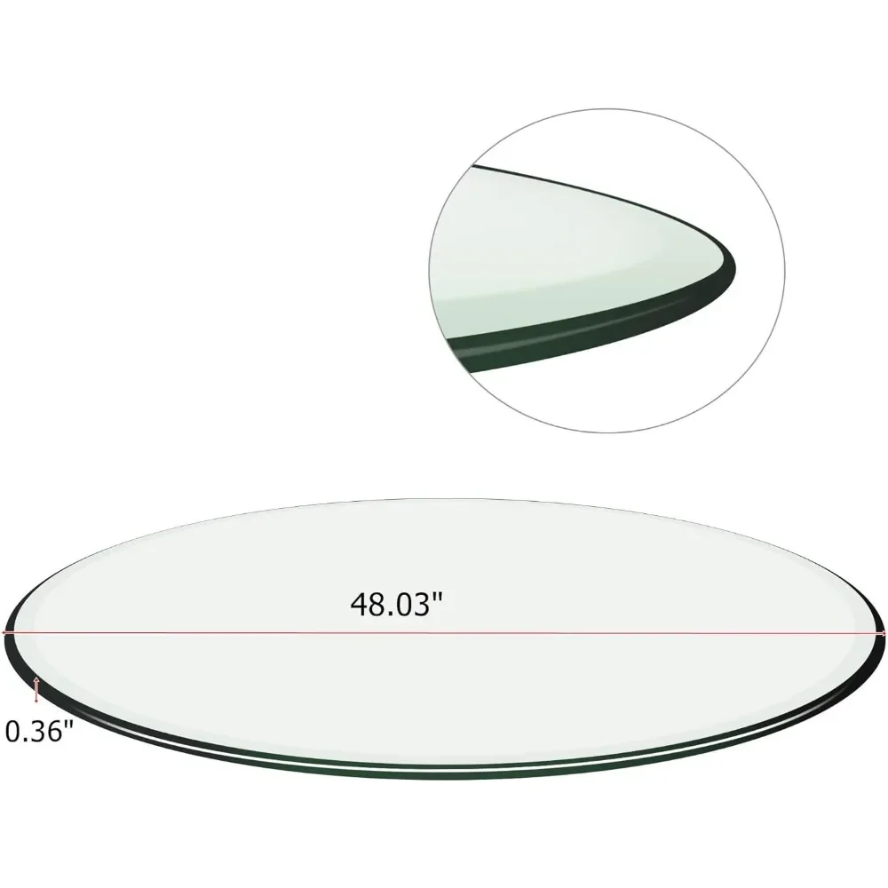 48" Tempered Glass Table Top Round Transparent Table Surface 3/8'' Thick Pencil Polished Edge Multipurpose for Dining, Coffee, R