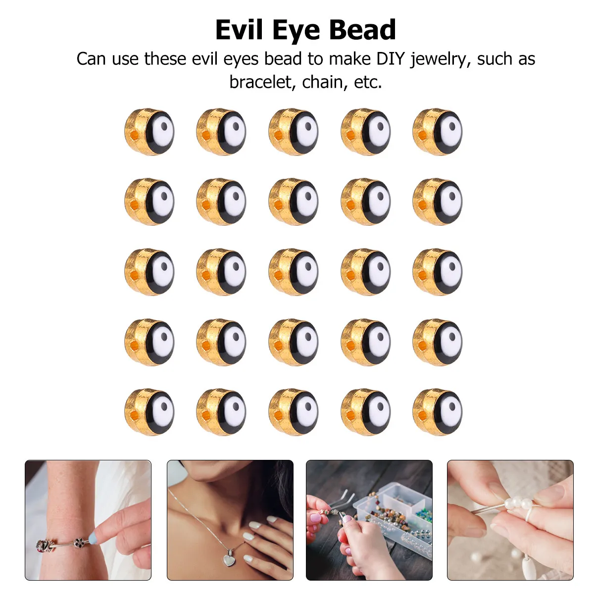 100Pcs Alloy Eyeball Beads Evil Eye Charms for Jewelry Making DIY Bracelet Halloween Craft Decoration Scary Eyes Bead Round