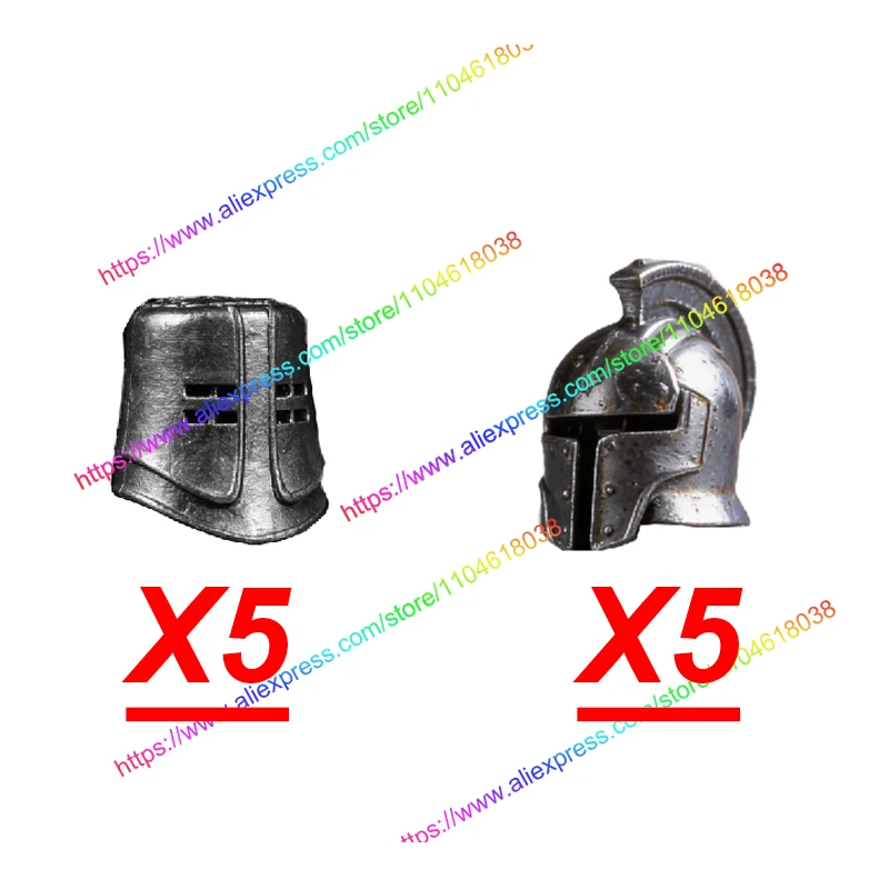 MOC Figuren Körperteile Bausteine Mittelalterliche Ritter Helm Bart Empire Hut Umhang Axt Hammer Sichel Mini-Bausteine Spielzeug Geschenke