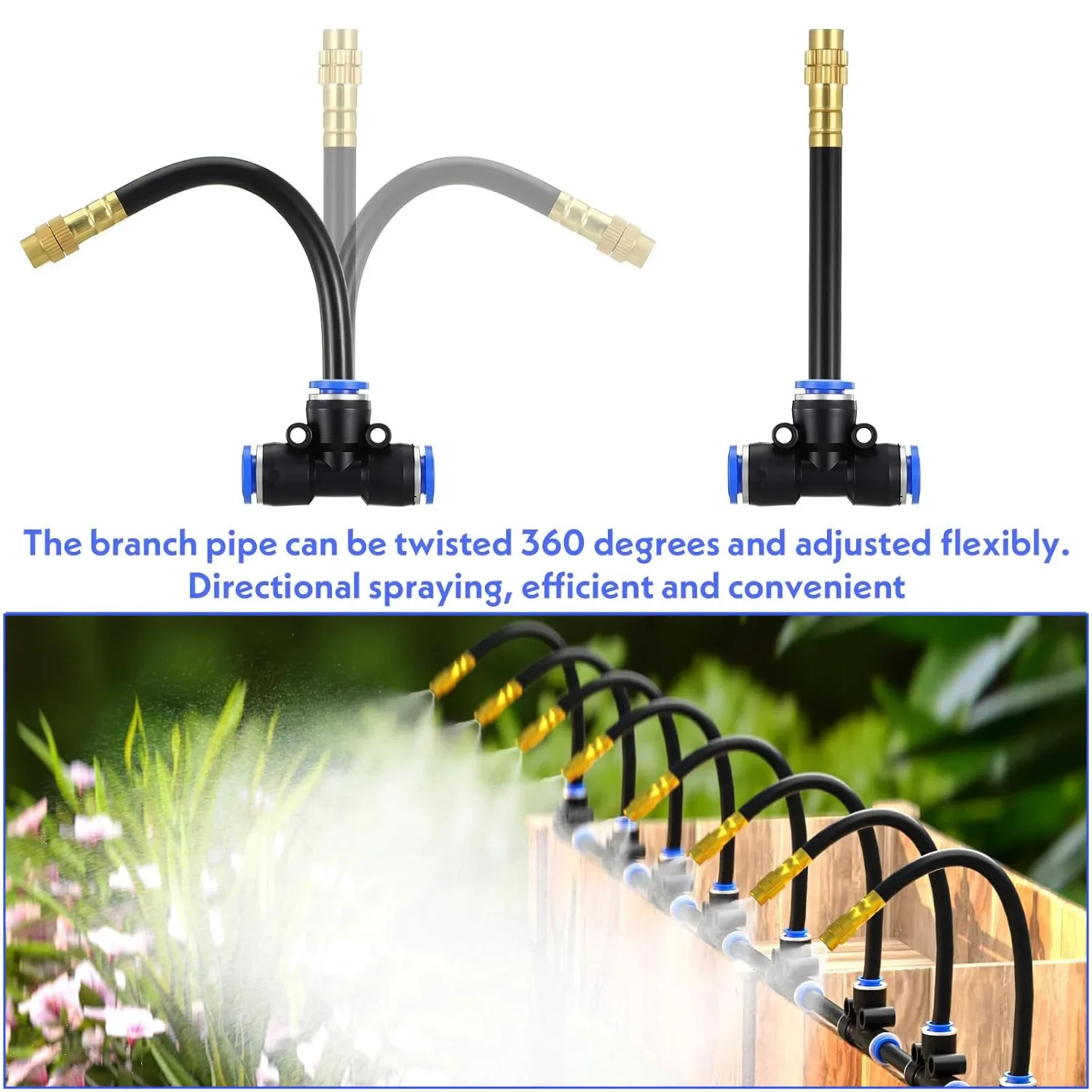 6 8 10 12mm PE Hose Garden Irrigation Watering 20 30 50cm Length 360 Degree Free Bend Misting Nozzle Adjustable Brass Sprayer