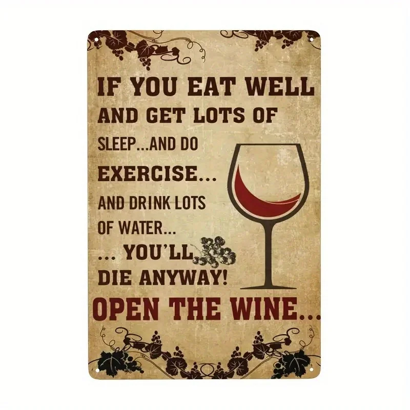 Vintage Open The Wine Iron Sign, Humorous Wall Art Decor for Kitchen Bar Living Room, Bachelorette Party Decoration Gift