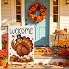 Heyfibro Welcome Thanksgiving Turkey Garden Flag 12 x 18 Inch Vertical Double Sided Burlap, Cute Pilgrim Turkey Pumpkin Mapl llz