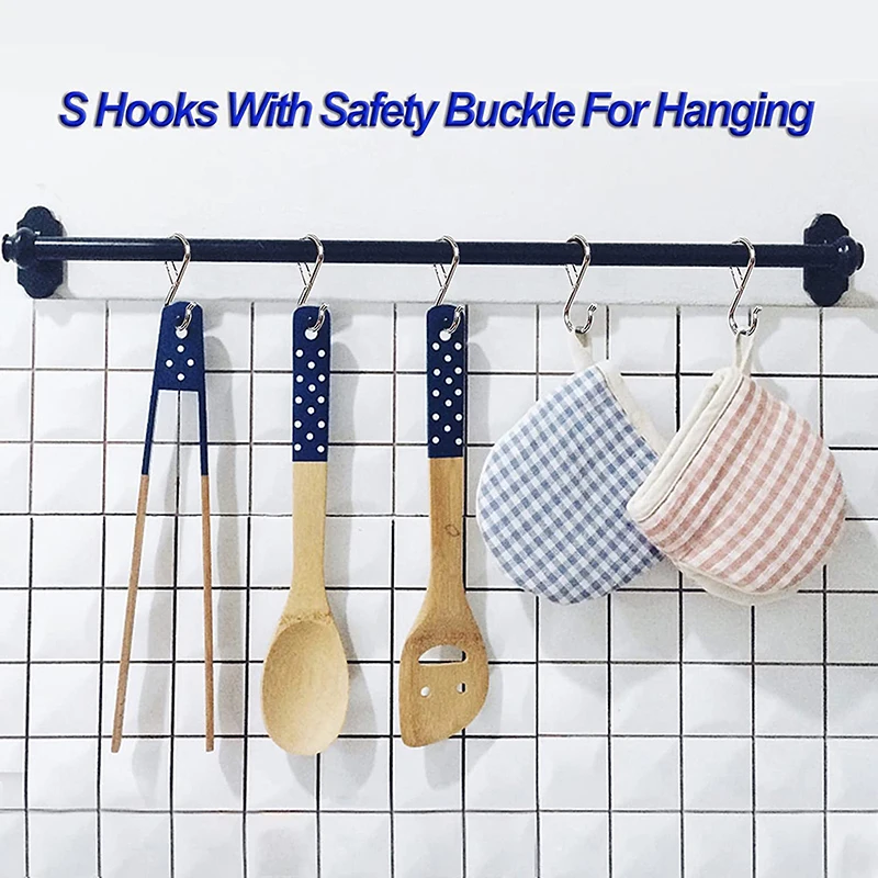 2Pcs Heavy Duty Metal S Shaped Hanger Hooks With Safety Buckle For Hanging Plants Kitchen Utensil Clothes Pot Towels Closet Rod