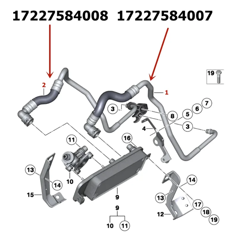 17227584007 nova transmissão mangueira de entrada de óleo de refrigeração para bmw 7 'f01 f02 substituição do tubo de admissão do líquido refrigerante óleo