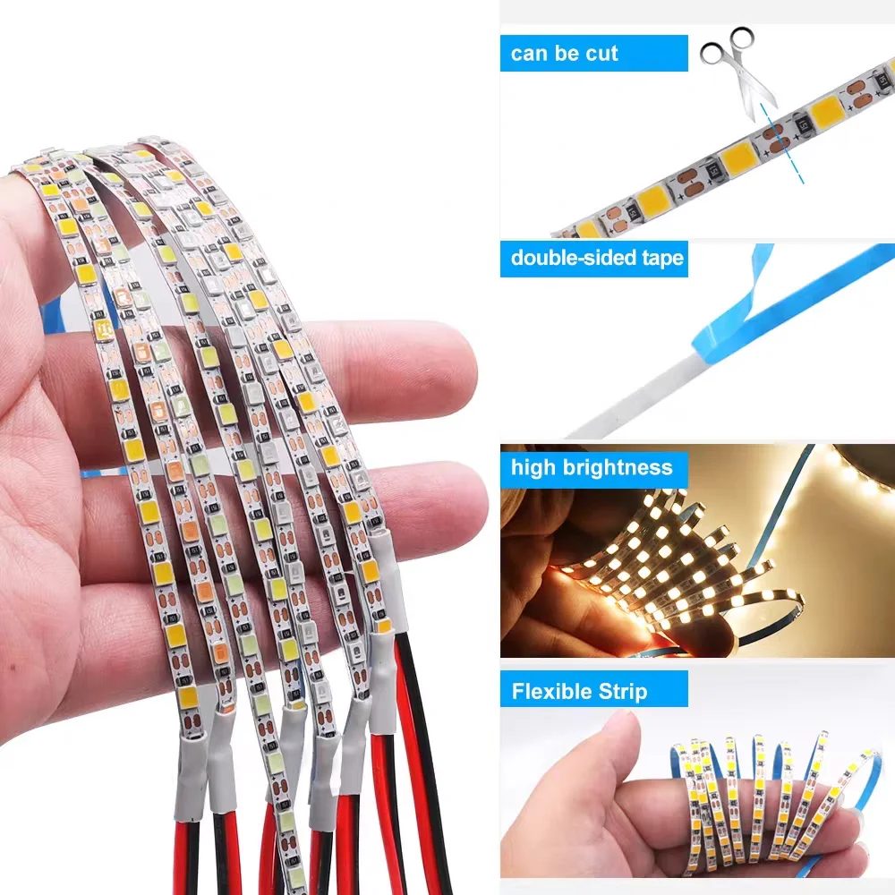 5M/Roll 3MM 5MM 8MM Width DC 5V LED Strip 2835 120LEDs/m 1 LED Per Cut Flexible Tape IP20 Not Waterproof Warm Natural Cool White