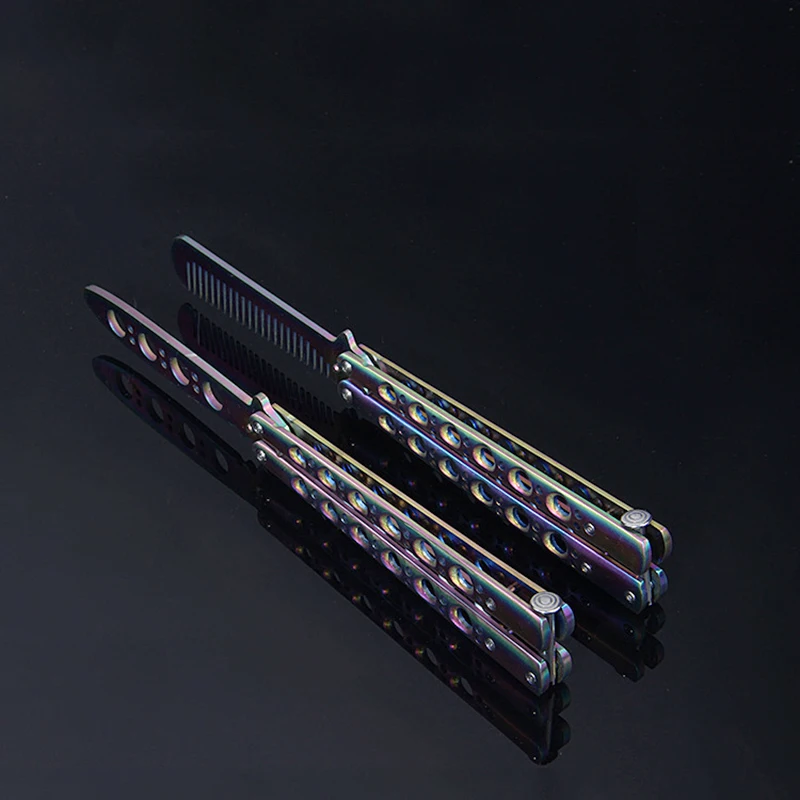 Juego de entrenamiento con revestimiento de titanio, peine de mariposa de acero inoxidable y cuchillo de entrenamiento, cuchillo de práctica para exteriores y herramienta para dar forma a peinados.