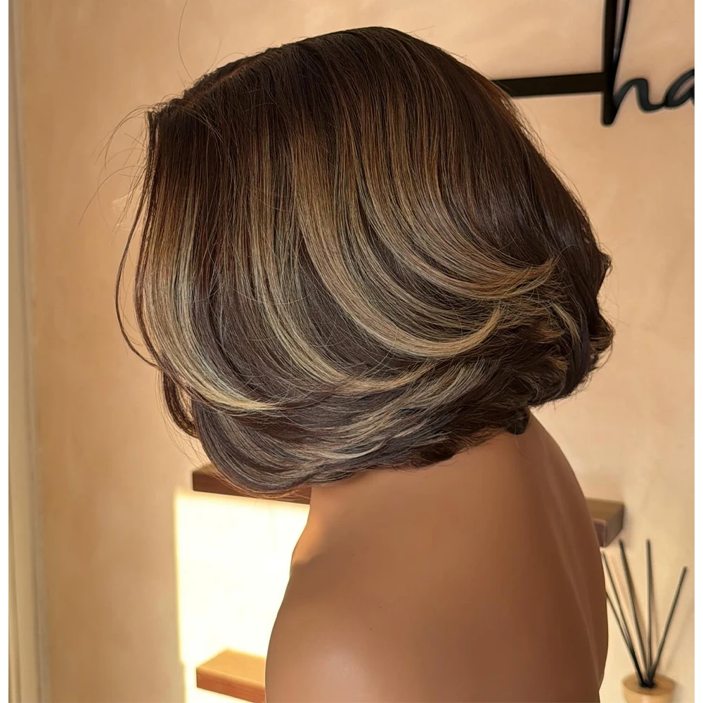 Highlight Blonde Short Wig Human Hair 250 Density Loose Deep Wave 5x5 HD Lace Closure Glueless Wigs Human Hair Ready To Wear