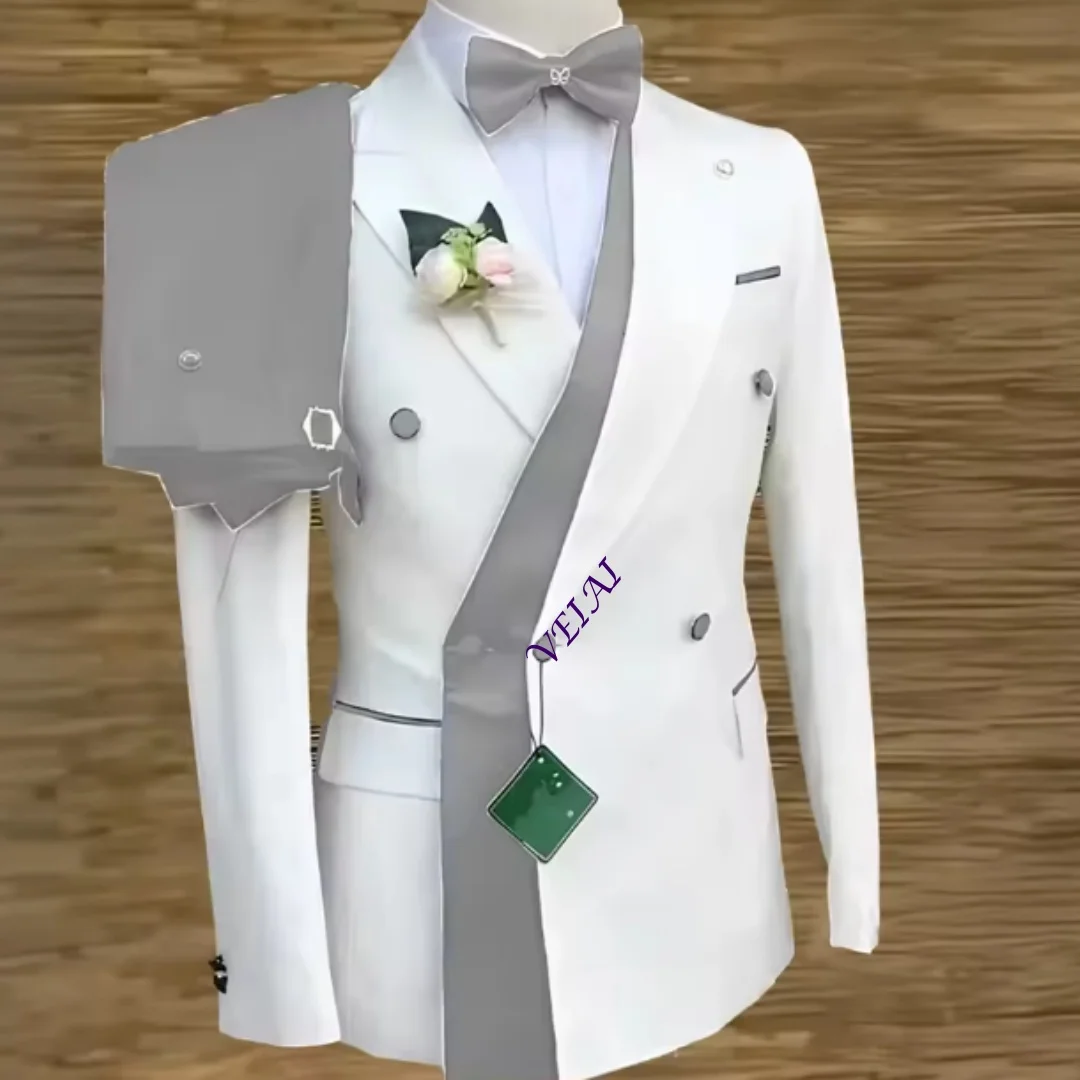 CustomizedElegant pink men's 3pcs suit spliced ​​satin lapel jacket vest pants custom-made set for wedding groom cocktail birthd