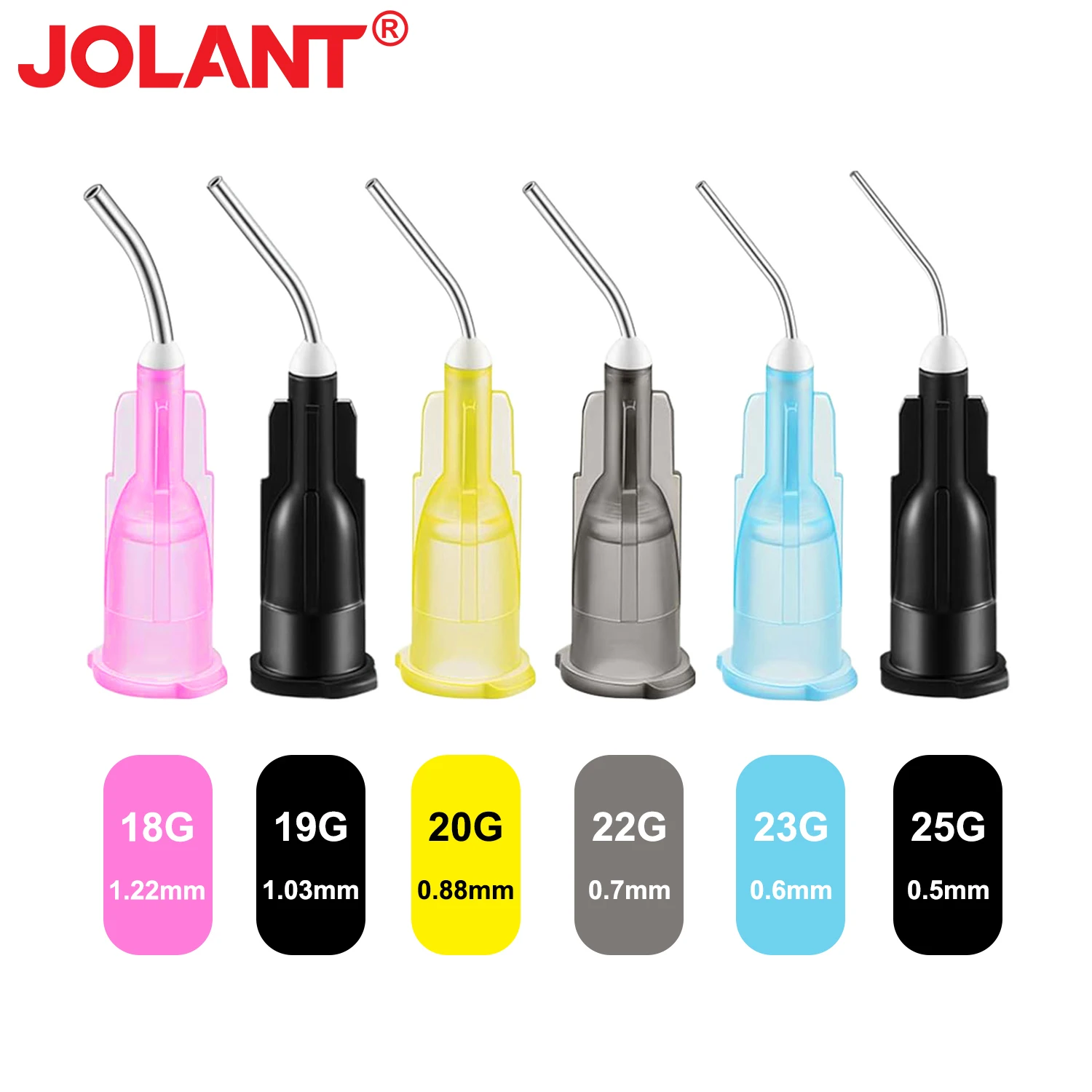 100pcs JOLANT Dental Irrigation Bent Needle Tips Dental Flow Sealant Etchant Composite Resin Acid Reagent Delivery Syringe Tips