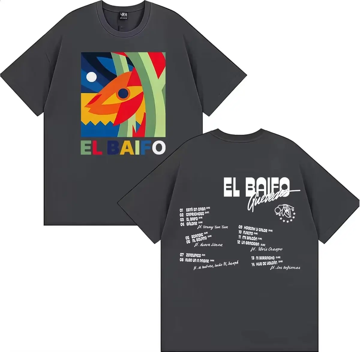 2027 Vintage Y2K El Baifo Abstract Art Graphic Tee Unisex Men Women Color Block Front Back Streetwear Short Sleeve T-shirt