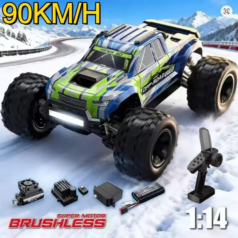 1:14 Brushless Remote Control Car 90KM/H High-Speed 2.4G 4WD Brushless RC Racing Car Truck Off-Road Vehicle Climbing Car RTR Toy