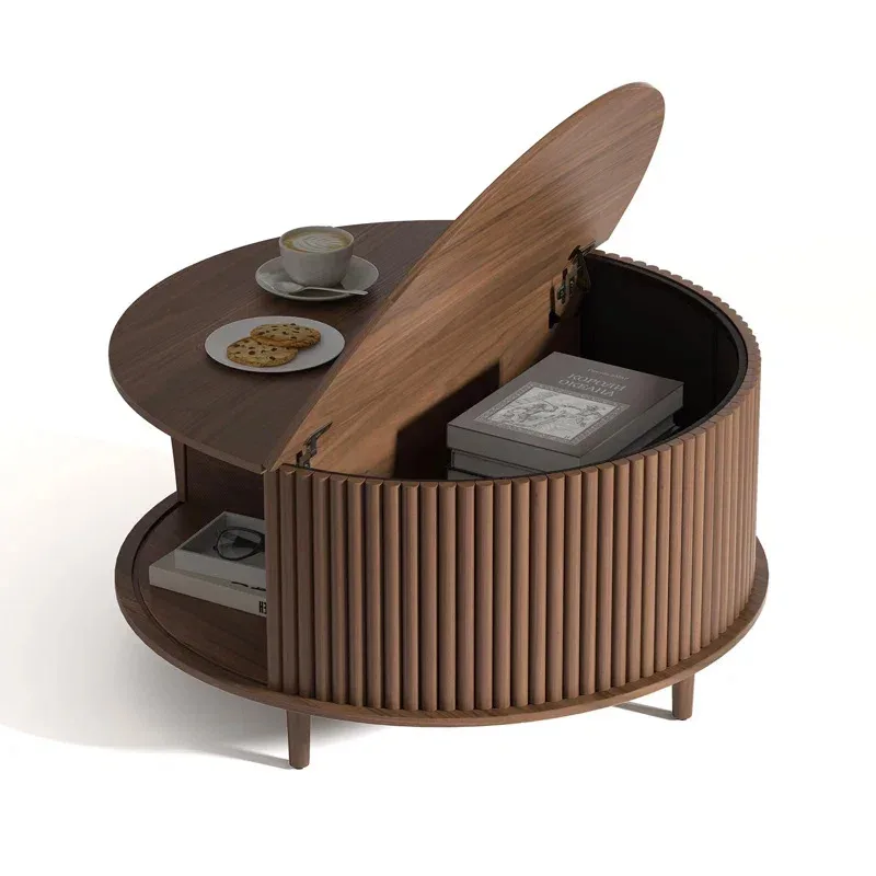 

Customize.New Adjustable Round Wood Modern Coffee Table Storage Easy-Clean Features Customized Colors Multifunction Living Room