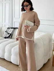 Winter Women Knitted 2 Pieces Set Muslim Casual Spring Split Pullover Sweater Top Knitted Pant 2PCS Suits Warm Set Outfit  2025