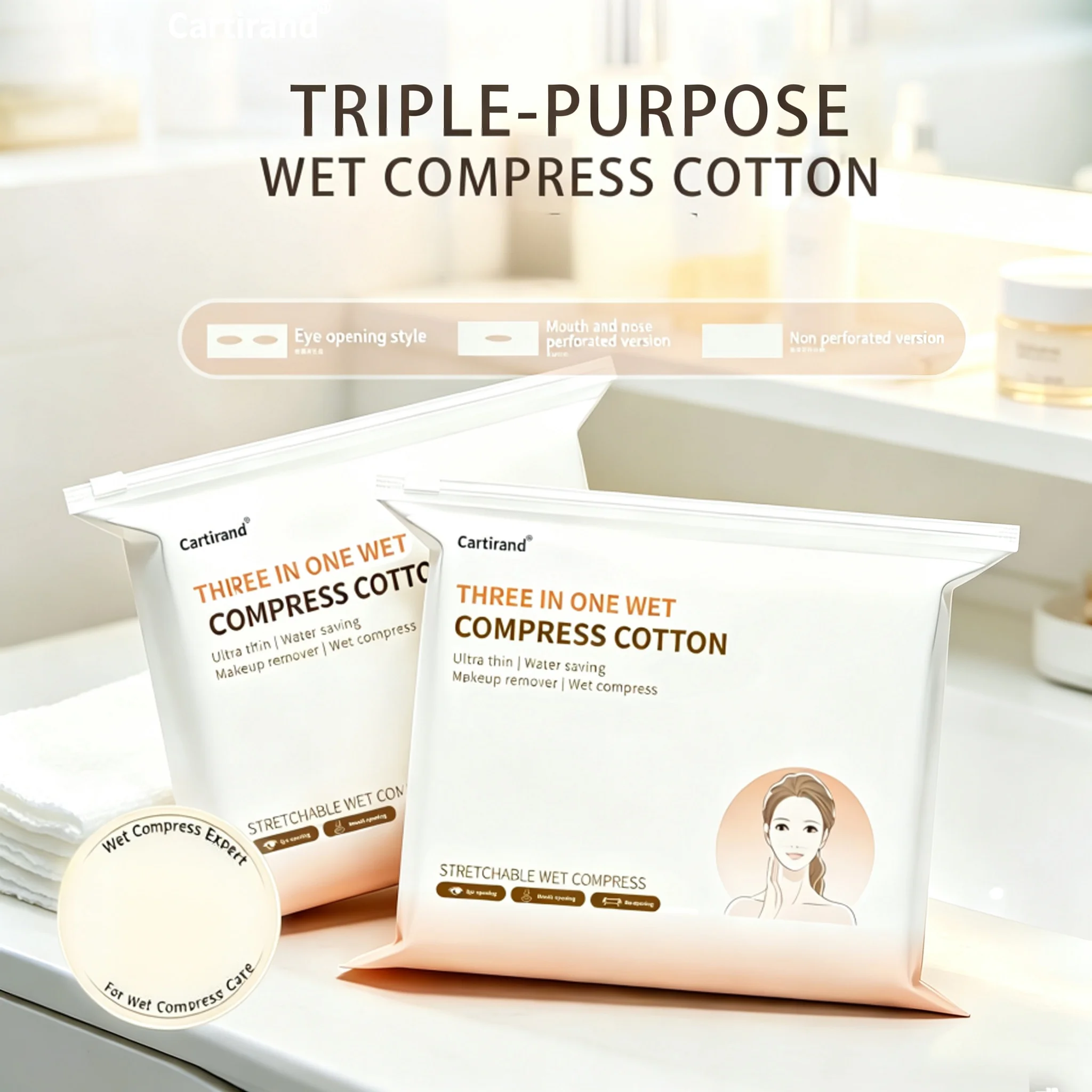 3-in-1 Stretchable Wet Compress Cotton Pads Facial Use Cosmetic Wet Cleansing Pads Soft Tissue for Personal Hygiene